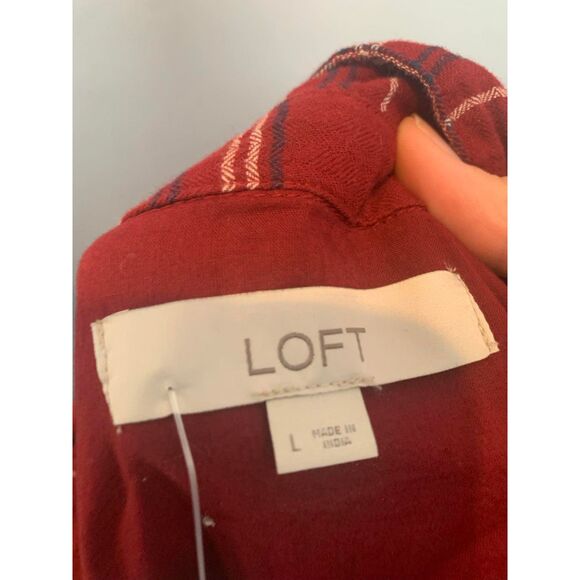 LOFT Red Plaid Swing Shirtdress, size L - Picture 4 of 6